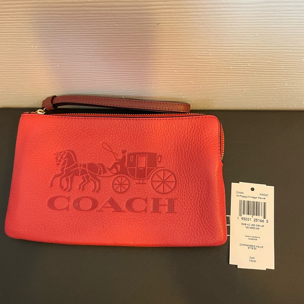 Coach Large corner Zip Wristlet in Poppy and Vintage Mauve